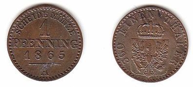 1 Pfennig Kupfer Münze Preussen 1865 A ss+