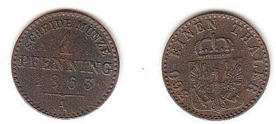 1 Pfennig Kupfer Münze Preussen 1863 A f. ss