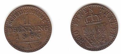 1 Pfennig Kupfer Münze Preussen 1863 A s/ ss