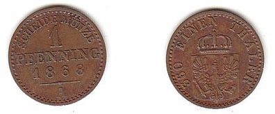 1 Pfennig Kupfer Münze Preussen 1868 A