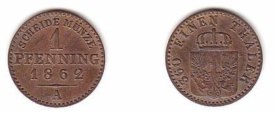 1 Pfennig Kupfer Münze Preussen 1862 A ss+