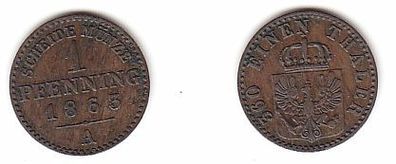 1 Pfennig Kupfer Münze Preussen 1863 A sehr schön