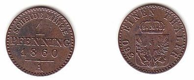 1 Pfennig Kupfer Münze Preussen 1860 A ss+