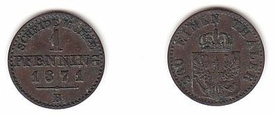 1 Pfennig Kupfer Münze Preussen 1871 B ss