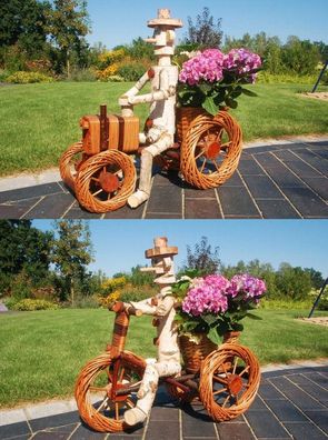Pflanzkasten, Blumenkübel Traktor od. Dreirad mit Männchen aus Korbgefl.