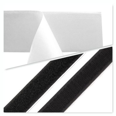 Klettverschluss selbstklebend , Klettband, 20 mm schwarz , weiß