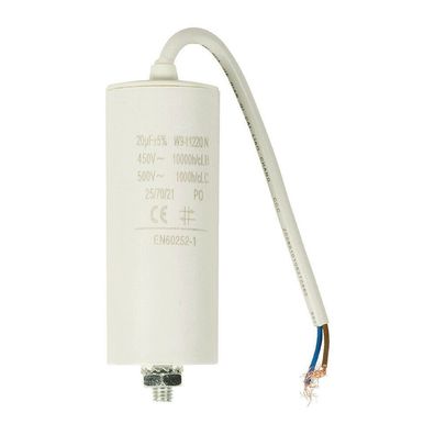Betriebskondensator Kondensator 20 µF uF 450 V mit Kabel, Motorkondensator
