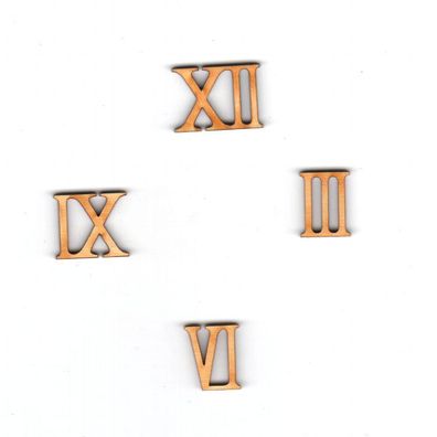Römische Zahlen in Mini 3-6-9-12 für Ziffernblatt einer Uhr 4 Zahlen, 19mm