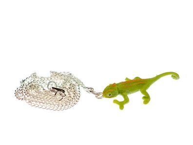 Chamäleon 45cm Kette Halskette Miniblings Anhänger Reptil Echse Leguan grün