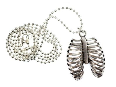 Lunge Kette Halskette Miniblings 80cm Anatomie Brustkorb Rippen Metall Silber