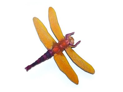Libelle Brosche Miniblings bedruckt Anstecknadel Holz Tier Insekt Orange