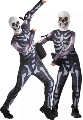 3 Tlg Game Fortnite Trooper Skeleton Skull Kinder Kostüm, Kinderkostum 128-164