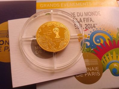 Original 50 euro PP 2014 Frankreich 1/4 Unze Gold 8,45g 920er Fussball WM Brasilien