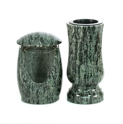 Grablampe Vase Granit Grablaterne Grableuchte Grabschmuck set Olive green