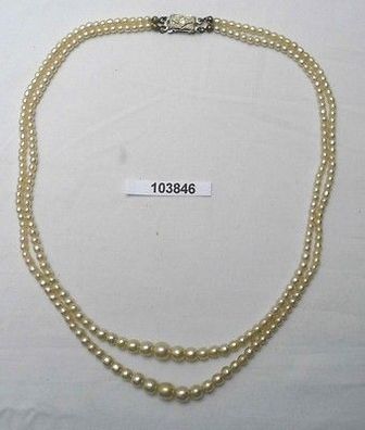 hübsche alte zweireihige Perlenkette mit dekorativem Verschluß