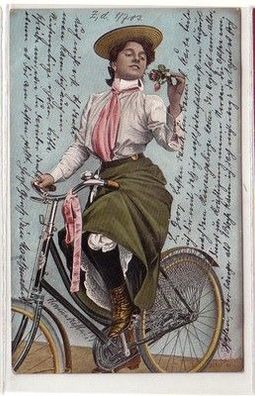 59193 Ak Junge Frau sitzt auf Fahrrad 1903