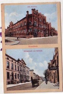 57455 Mehrbild Ak Wandsbek alte Kaserne und Königstraße mit Rathaus 1913