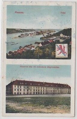 08722 Ak Passau Totalansicht, Kaserne des 16. Infanterie Regiments 1946