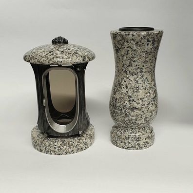 Grab-lampe und Vase schlesisch Grablaterne Grab-vase Set mit Rosette