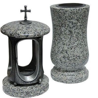 Grabschmuck Set Grab-lampe Vase und Grablicht XL Granit schlesisch