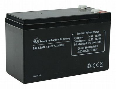 Bleiakku Batterie 12V Kapazität 7,2Ah schwarz für Notbeleuchtung Modelbau