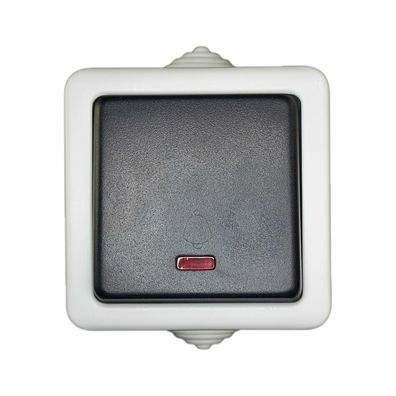 Feuchtraum Klingeltaster Klingelschalter, LED Kontroll-Lampe, Taster, Aufputz