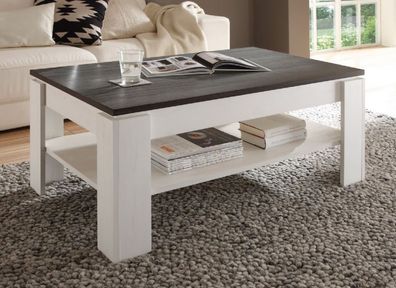 Couchtisch weiß Pinie braun Wohnzimmer Tisch mit Ablage Beistelltisch Holz 110 cm