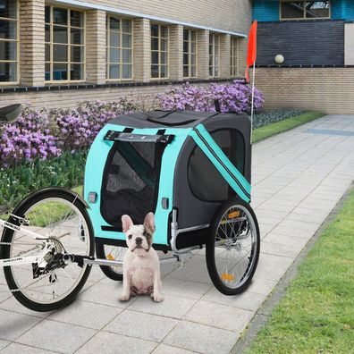 PawHut® Haustier Fahrradanhänger Wetterschutz Hundeanhänger Jogger Grün Oxfordstoff