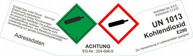 Gefahrgut Aufkleber CO2 / Kohlendioxid E290 UN 1013 individuelles Logo / Adresse