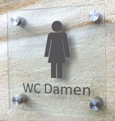 WC Schild "Damen" Toilettenschild Damen WC Toilette Glasschild 15 x 15 cm