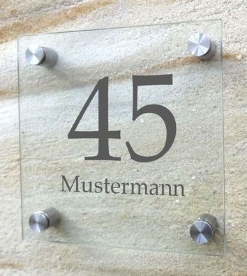 Hausnr Hausnummer, Namensschild, Glaslook Acryl 20 x 20 cm Schild