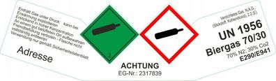 Gefahrgut Label Biergas 70/30 UN 1956 EG-Nr.: 2317839 + Wunschadresse/ Logo