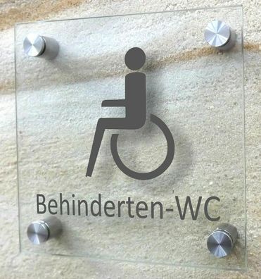 WC Schild "Behinderten WC" Toilettenschild WC Glasschild 15 x 15 cm