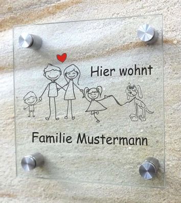Türschild "Meine Familie" Namensschild Hausnummer Zimmerschild Comic, Acryl/ Glas