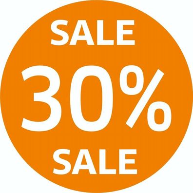 30% SALE Aufkleber Schaufenster Rabatt Ausverkauf Schlussverkauf SSV WSV orange