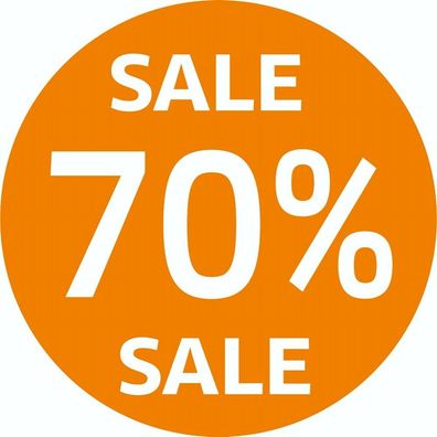 70% SALE Schaufenster Aufkleber Rabatt Ausverkauf Schlussverkauf SSV WSV orange