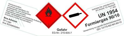 Gefahrgut Label Formiergas 90/10 Verdichtetes Gas UN 1954 + Wunschadresse/ Logo