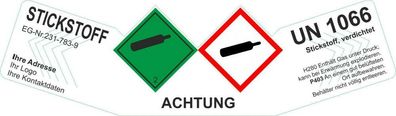 Gefahrgut Aufkleber/ Etikett Stickstoff, verdichtet UN 1066 + Wunschadresse/ Logo