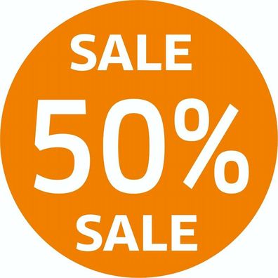 50% SALE Schaufenster Aufkleber Rabatt Ausverkauf Schlussverkauf SSV WSV orange