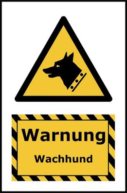 Kombi-Warnschild Kennzeichnung Wachhund Kunststoff + Klebepads EU-Norm | 13x20cm