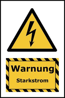 Kombi-Warnschild Kennzeichnung Starkstrom Kunststoff + Klebepads EU-Norm 13x20cm