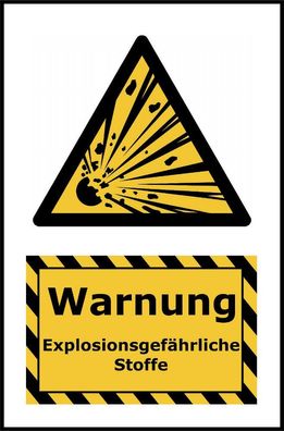 Kombi-Warnschild Explosionsgefährliche Stoffe Kunststoff + Klebepads EU |13x20cm