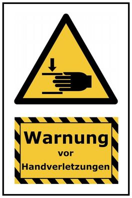 Kombi-Warnschild Handverletzungen Kunststoffplatte + Klebepads EU-Norm 20x30 cm