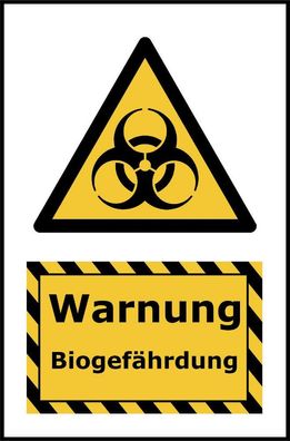 Kombi-Warnschild Biogefährdung Kunststoffplatte mit Klebepads EU-Norm | 20x30 cm