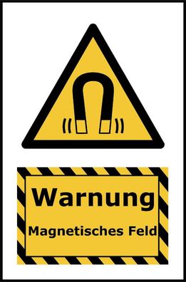 Kombi-Warnschild Magnetisches Feld I EU Norm I PVC + Klebepads | 13x20cm