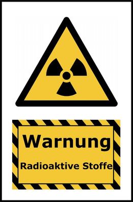Kombi-Warnschild Radioaktive Stoffe I EU-Norm I PVC + Klebepads I 13 x 20 cm
