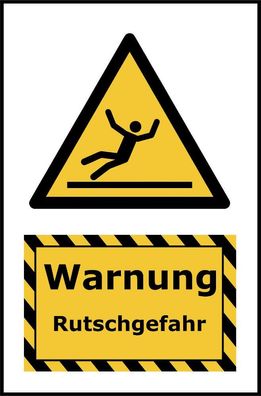 Kombi-Warnschild Rutschgefahr I EU-Norm I PVC mit Klebepads | 20 x 30 cm