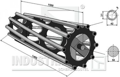 312-150-480 Rohrpackerwalze 1500 (Walzendurchmesser Ø480 mm)