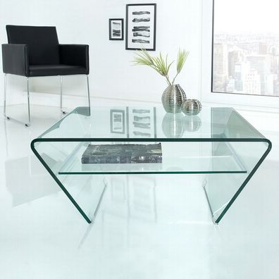 cagü: Design Glascouchtisch Couchtisch (MAYFAIR] Glas Transparent TRAPEZ 70cm