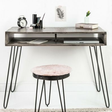 cagü: Design Schreibtisch (MALITA] Grau Mango Ablagefächer handgefertigt 100cm